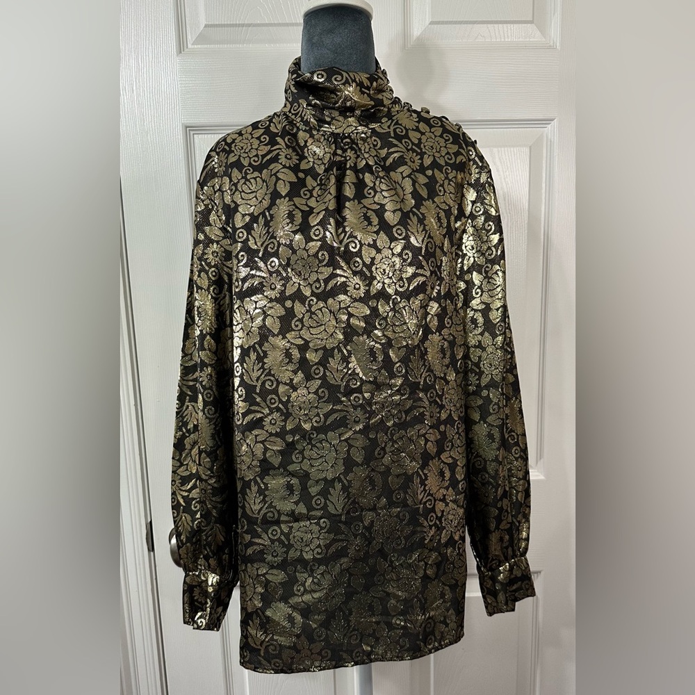 Luxurious Black and Gold Floral Women's Blouse Gloria Sachs NY USA Union made